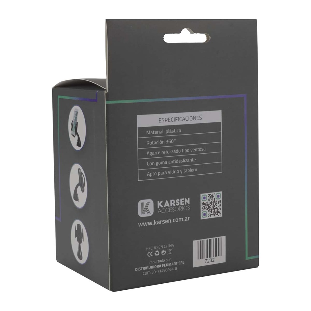 Soporte Travel C/ Ventosa P/ Vidrio Negro