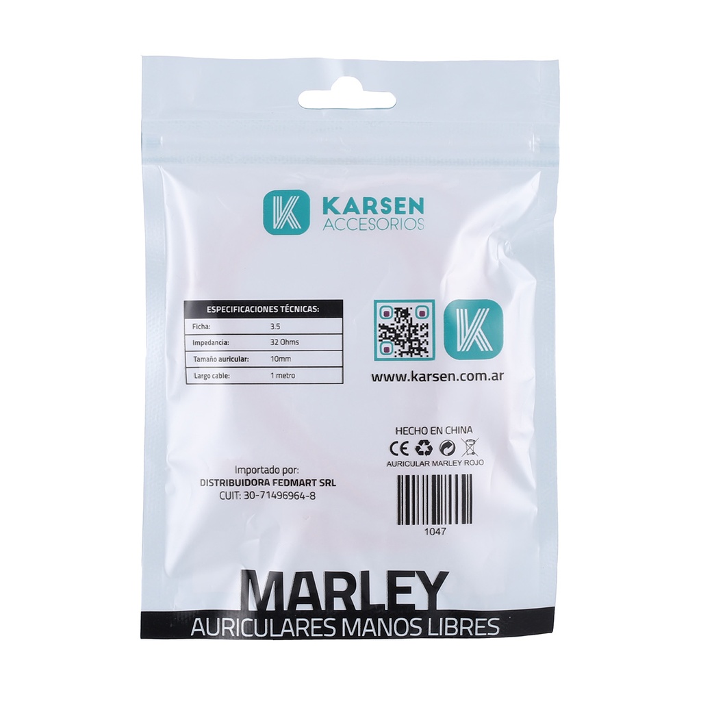 Auricular In Ear Marley Rojo