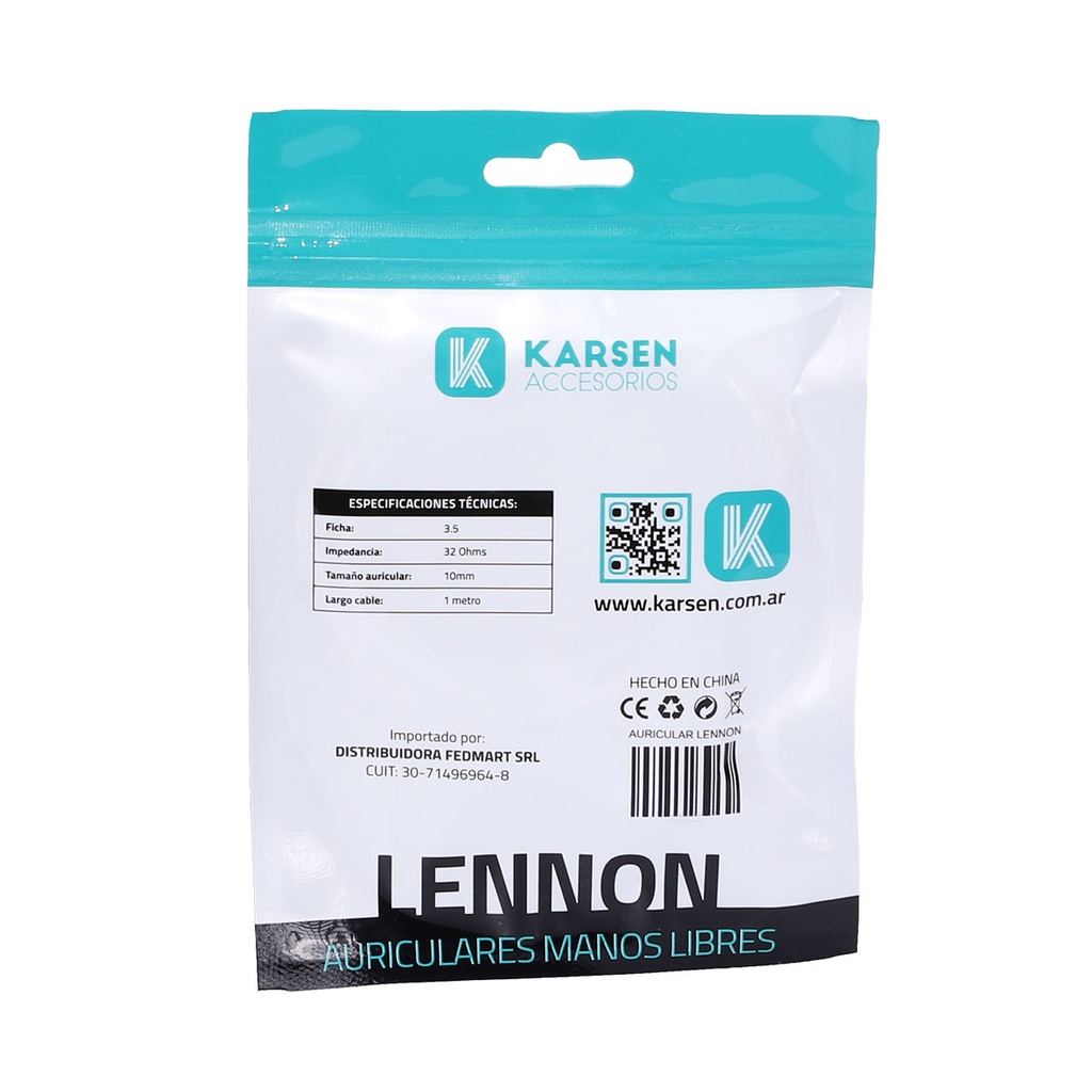 Auricular In Ear Lennon Azul