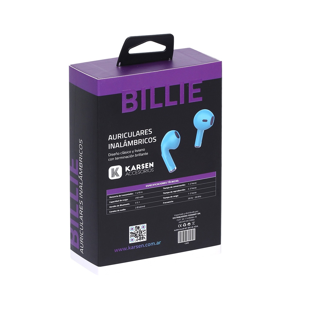Auricular BT In Ear Billie Azul