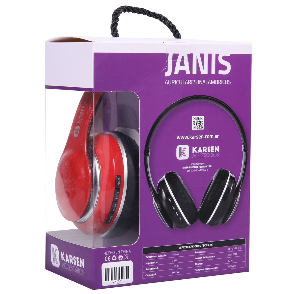 Auricular BT Vincha Janis Rojo