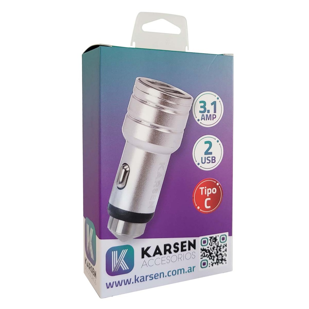 Cargador 12v Estruendo 3.1 Tipo C Plateado