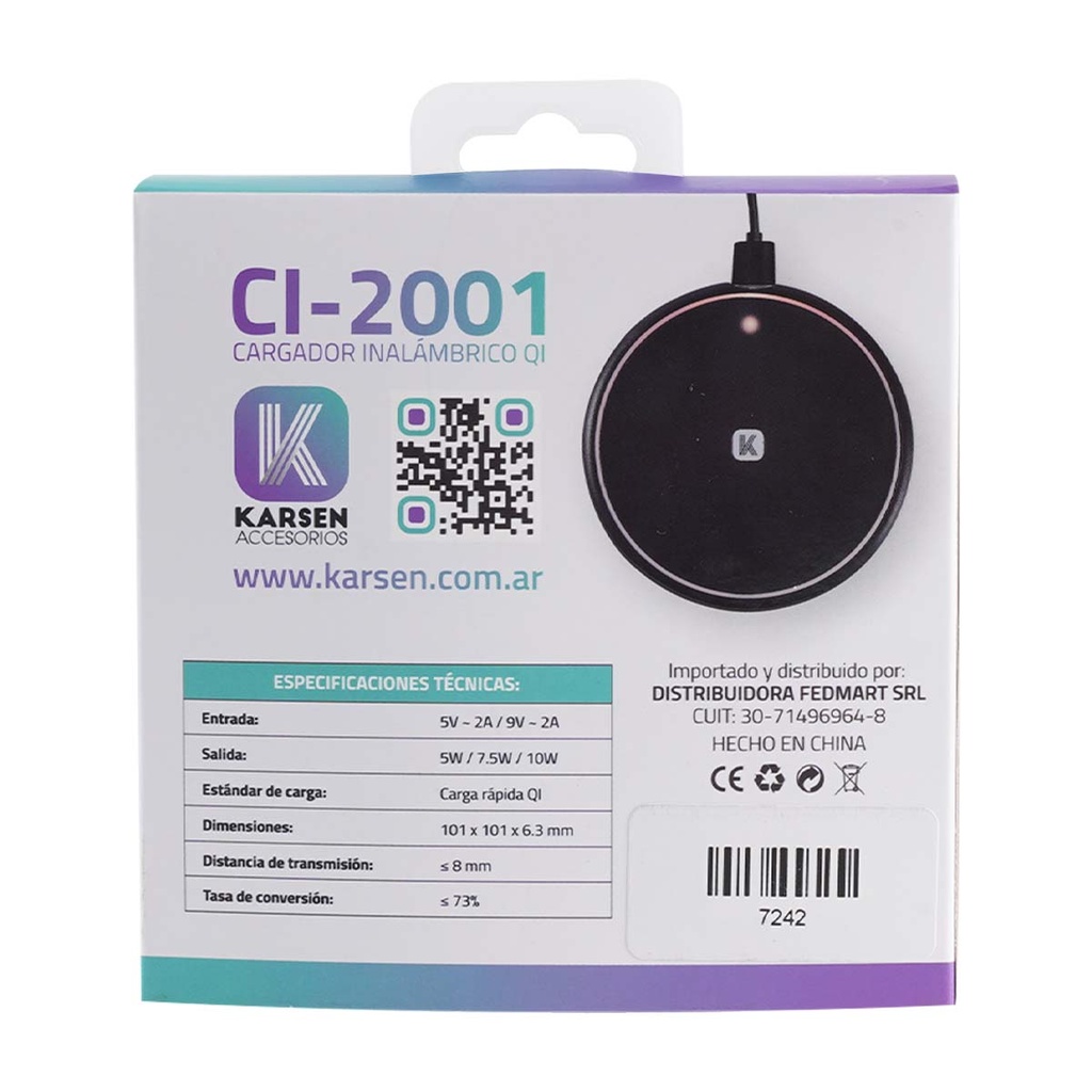 Cargador inalambrico CI-2001 10W Micro Usb Blanco