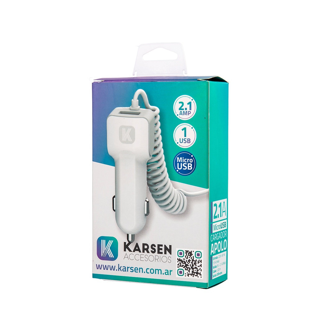 Cargador 12v Apolo 2.1 Micro Usb Blanco