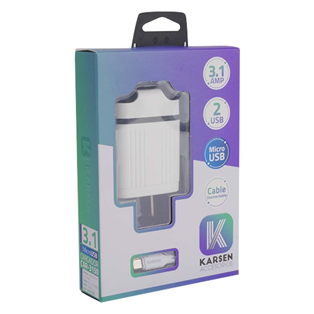 Cargador 220v 3150 3.1 Micro Usb Negro