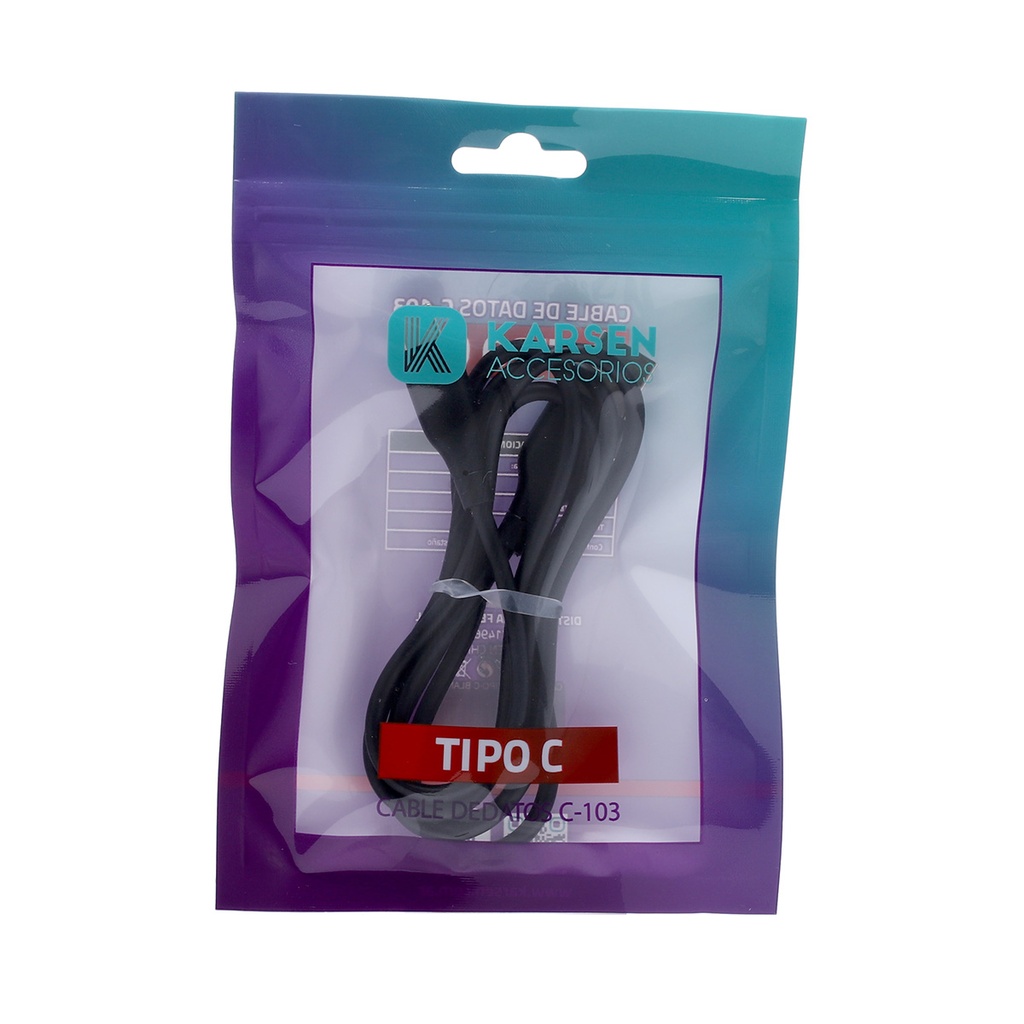 Cable datos C-103 1m Tipo C Negro