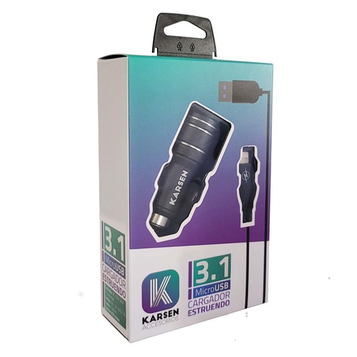 [1081] Cargador 12v Estruendo 3.1 Micro Usb Negro