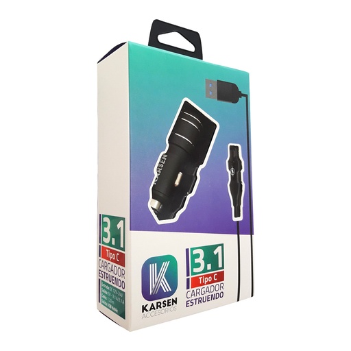 [1083] Cargador 12v Estruendo 3.1 Tipo C Negro