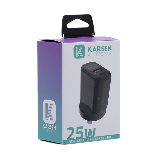 [1315] Cargador 220v 2501 25W Usb/Tipo C Negro