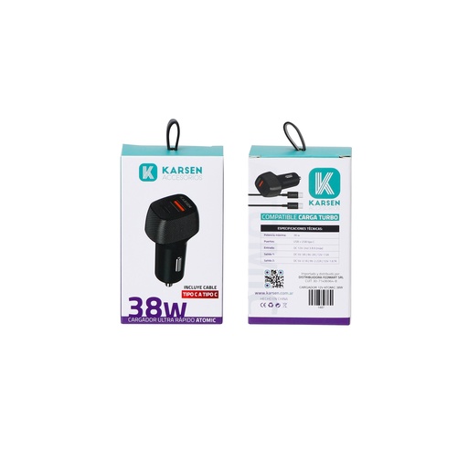 [1624] Cargador 12v Atomic 38W Iphone